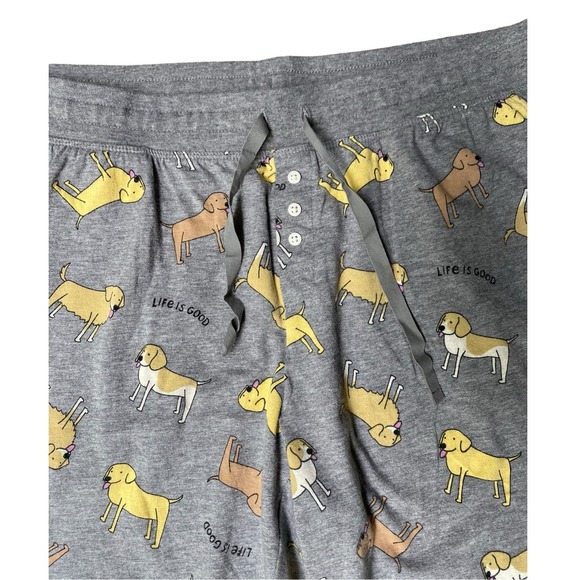 Life Is Good Dog Print Gray Pajama Pants Size Medium Yellow Lab Sleep Bottom - Picture 5 of 9